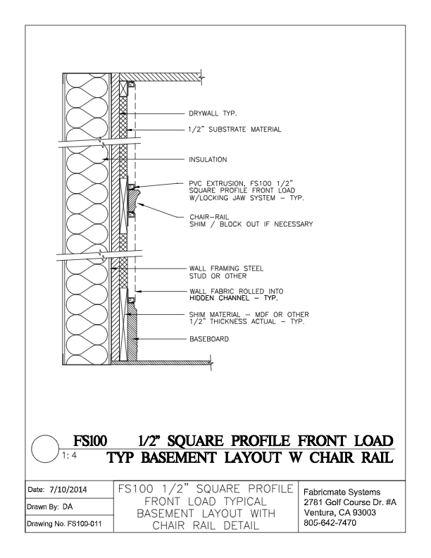 TYPICAL BASEMENT LAYOUT WITH CHAIR RAIL - FS100-011